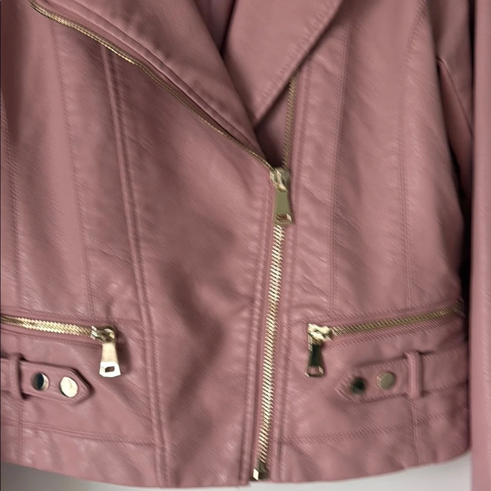 Women's Pink Faux Leather Moto Jacket by New York and Company - Picture 3 of 6